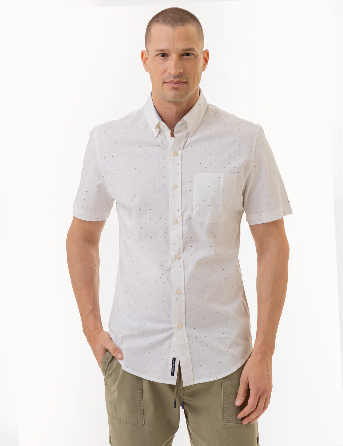 DOT PRINT POPLIN SHORT SLEEVE SHIRT